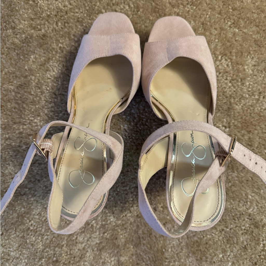 Jessica Simpson Blush Pink Suede Open-Toe Block Heel Sandals